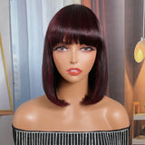 BOGO Sunber Mix Highlight Burgundy Bob Wig With Bangs