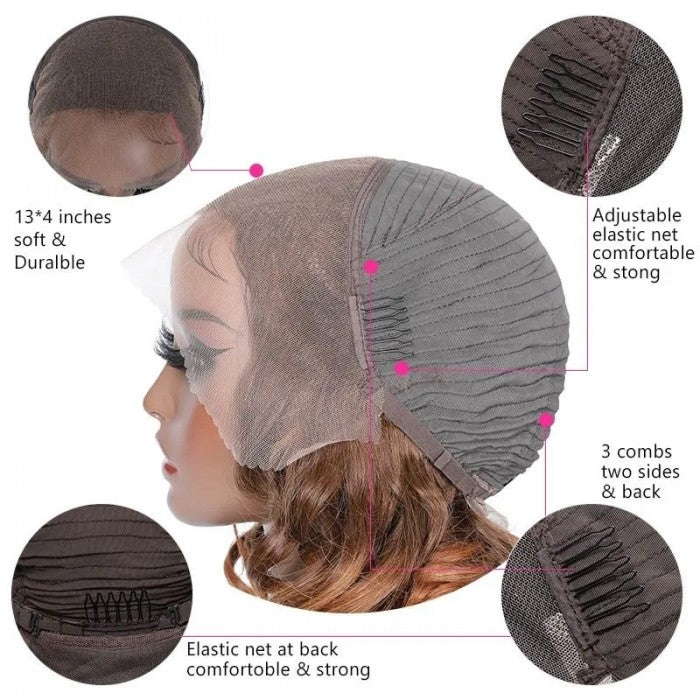 Sunber Brown Highlight Wavy Side Part Bob 13x4 Lace Front Wig With Caramel Highlights
