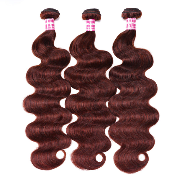 Sunber Hair Reddish Brown Body Wave 3 Bundles Human Hair Weave