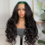 Flash Sale Sunber Sparkle Green Colored Roots Body Wave 13x4 Lace Frontal Wigs Skunk Stripe Human Hair Wigs