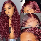 Flash Sale Sunber Burgundy Red 99J 13x4 Lace Front Jerry Curly Wig Real Human Hair For Women