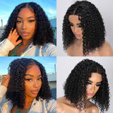 Sunber Natural Black 4*0.75 Lace Part Bob Wigs With 14inch Human Hair Curly Wig