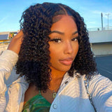 Sunber Natural Black 4*0.75 Lace Part Bob Wigs With 14inch Human Hair Curly Wig