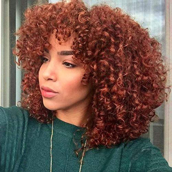 Sunber Reddish Brown Curly Lace Part Short Bob Wig Human Hair For Women