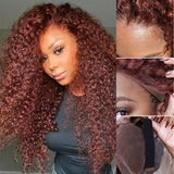 50% OFF Sunber Reddish Brown Jerry Curly 13x4 Lace Front Wig Real Human Hair
