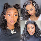 Sunber Short Deep Wave Bob Lace Front Wigs  Human Hair Wigs Bleached Knots