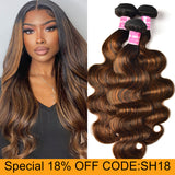 Sunber Hair Brown Balayage #1b/30 Highlight Color Body Wave Human Virgin Hair 3 Bundles Deal