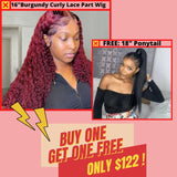 Buy 1 Get 1 Free Buy 99J Curly Lace Part Wig Get Long Straight Ponytail Clip In Hair Flash Sale