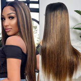Flash Sale Sunber Balayage Highlight Silky Straight T Part Lace Front Wig Real Human Hair For Women