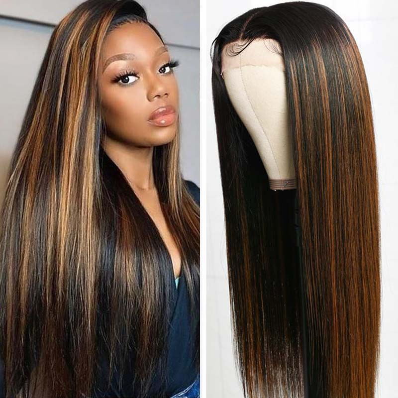Flash Sale Sunber Balayage Highlight Silky Straight T Part Lace Front Wig Real Human Hair For Women
