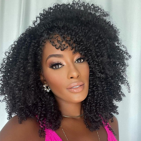 Sunber Affordable Glueless Short Afro Curly Black Machine Made Wig