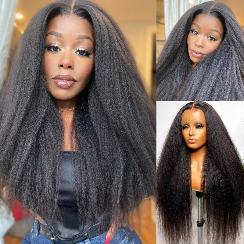 Extra 60% OFF | Sunber 4C Kinky Straight Lace Wig 13X4 Lace Front Human Hair Wigs With Baby Hair