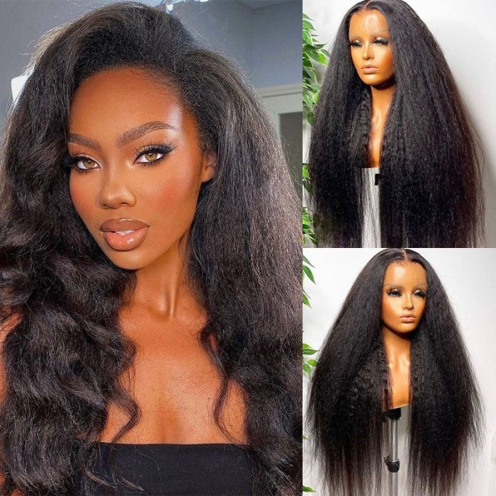 Sunber 4C Hairline Kinky Straight Lace Wig 13X4 Lace Front Human Hair Wigs Yaki Straight Wigs With Baby Hair Huge Sale