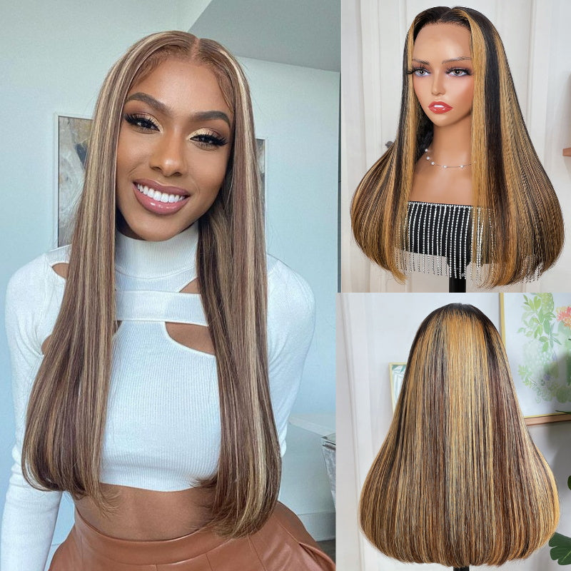 Flash Sale Sunber 13X4 Lace Front Wig Money-piece With Chunky Highlight Human Hair Wigs