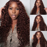 Sunber Hair Reddish Brown Jerry Curly 3 Bundles Human Hair Weave