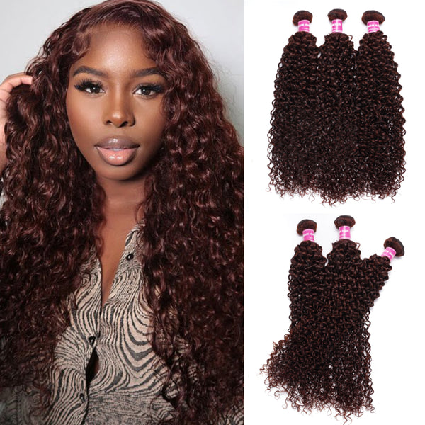 Sunber Hair Reddish Brown Jerry Curly 3 Bundles Human Hair Weave