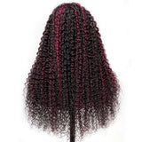 Sunber Dark Burgundy With Rose Red Highlights Curly 13x4 Lace Front Wig With 150% Density