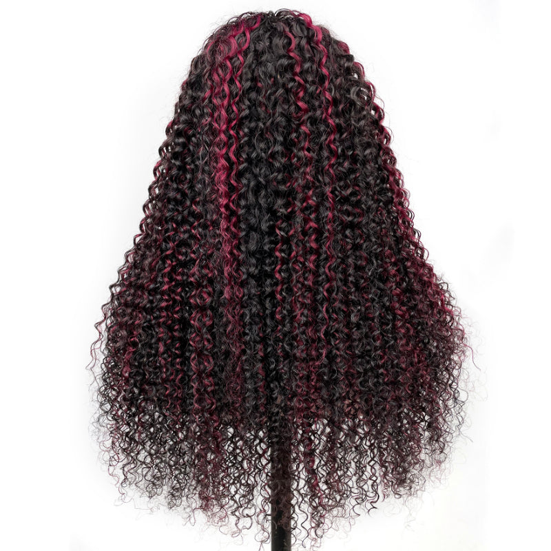 Sunber Dark Burgundy With Rose Red Highlights Curly 13x4 Lace Front Wig With 150% Density