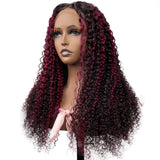 Flash Sale Sunber Dark Burgundy With Rose Red Highlights Curly 13x4 Lace Front Wig