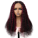 Sunber Dark Burgundy With Rose Red Highlights Curly 13x4 Lace Front Wig With 150% Density