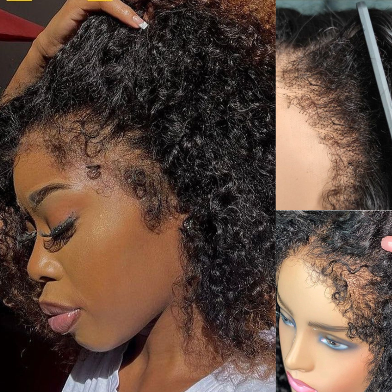 Flash Sale Sunber 4C Kinky Edge Full Curly Lace Closure Wigs Pre-Plucked Hairline Human Hair Wigs