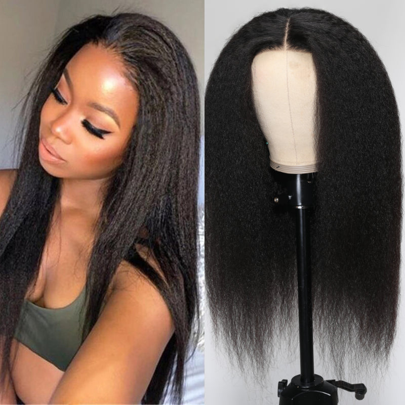 Sunber Kinky Straight 7x5 Pre-Cut Lace Bye Bye Knots Closure Human Hair Wig With Bleached Knots