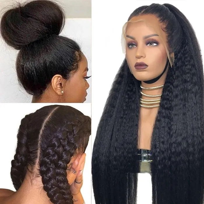 Sunber 4C Hairline Kinky Straight Lace Wig 13X4 Lace Front Human Hair Wigs Yaki Straight Wigs With Baby Hair Huge Sale