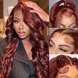 Sunber Body Wave HD Lace Closure Wig Reddish Brown Human Hair Wavy Lace Wig