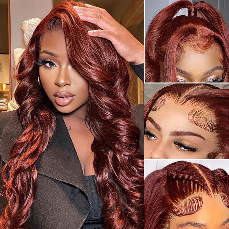 Sunber Body Wave HD Lace Closure Wig Reddish Brown Human Hair Wavy Lace Wig