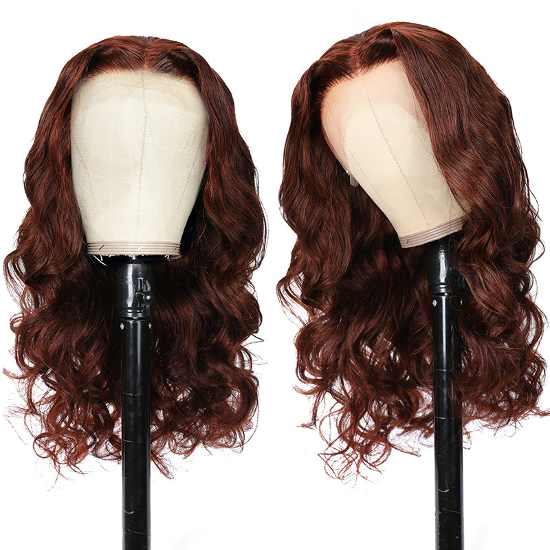 Sunber Body Wave HD Lace Closure Wig Reddish Brown Human Hair Wavy Lace Wig