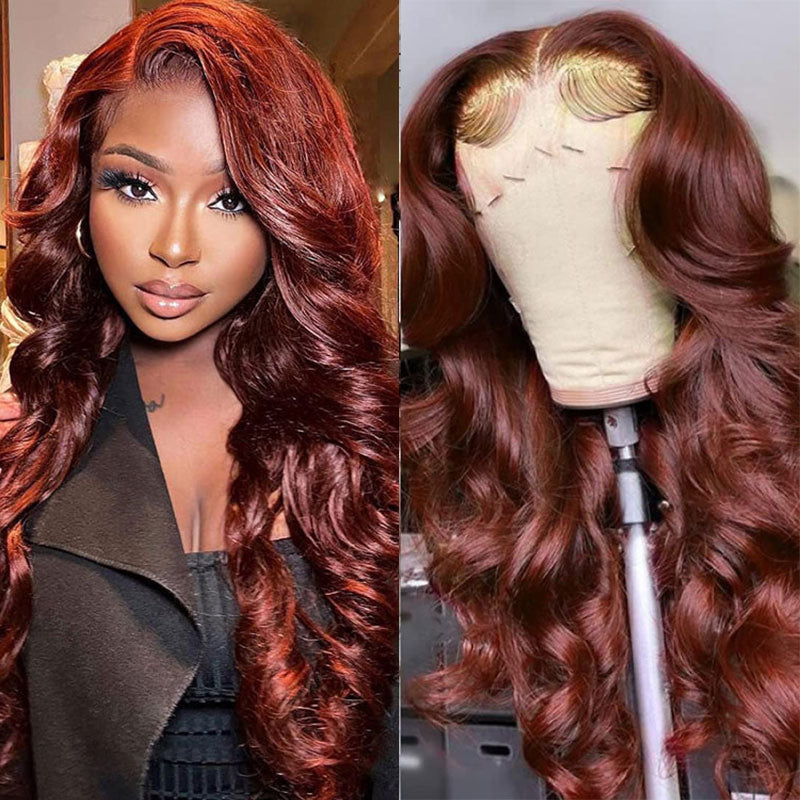 Sunber Body Wave HD Lace Closure Wig Reddish Brown Human Hair Wavy Lace Wig