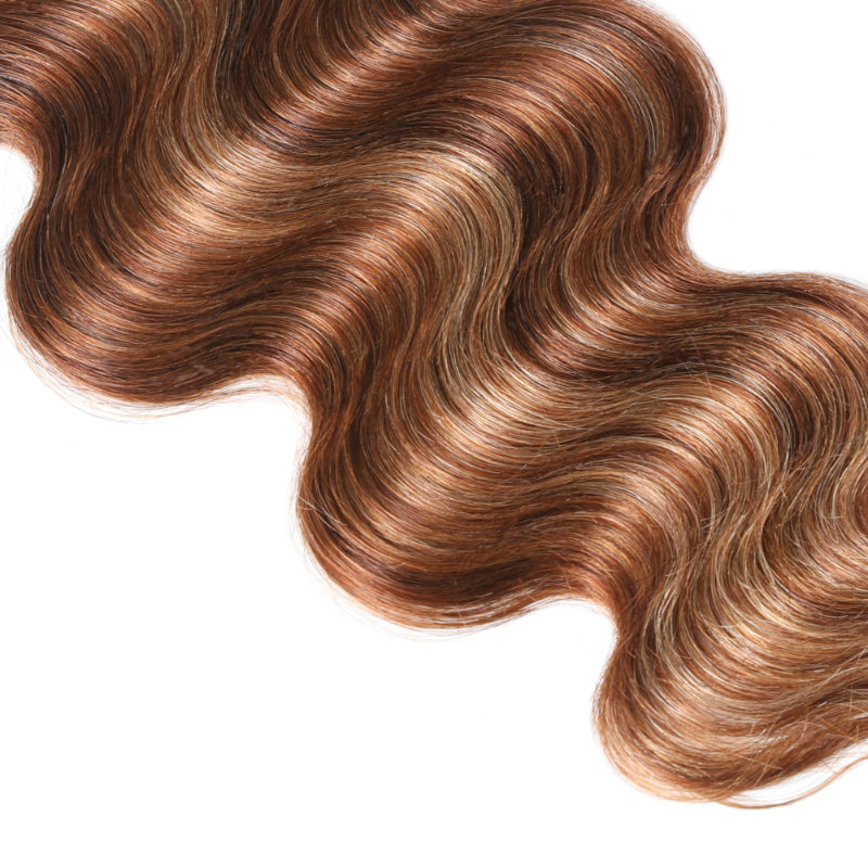 Sunber 1 Pc Blonde Highlight Piano Color Body Wave 4x4 Lace Closure Free Part Human Hair