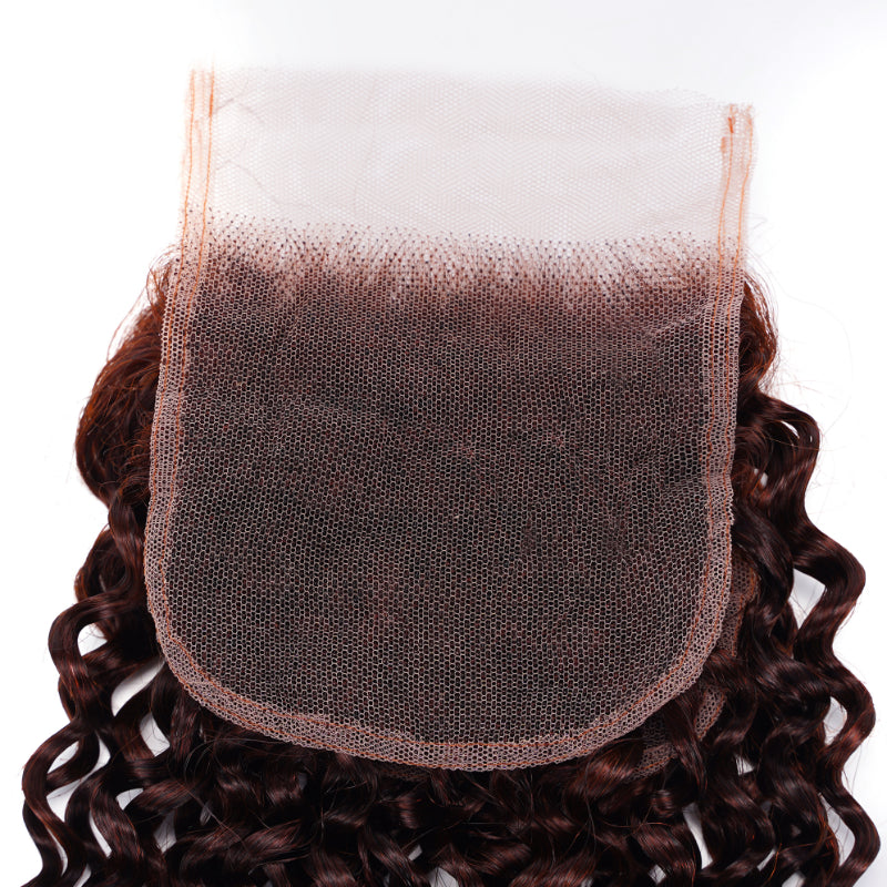 Sunber 1pcs Reddish Brown Jerry Curly 4x4 Lace Closure