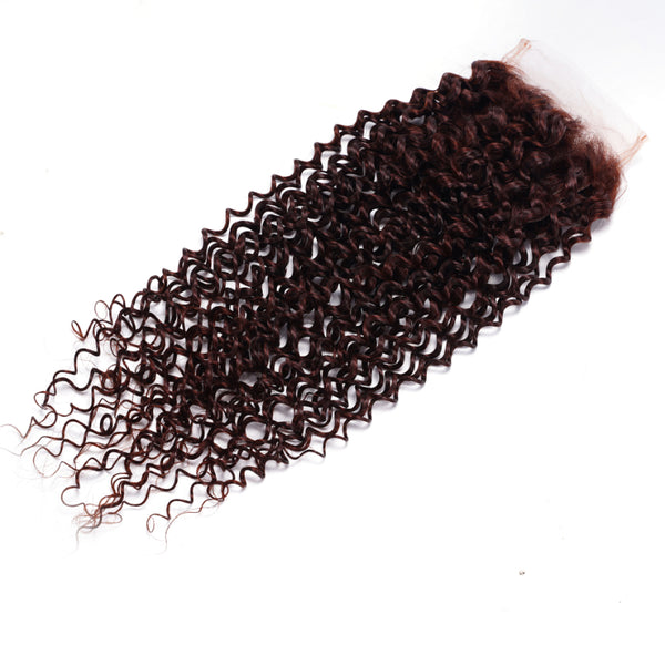 Sunber 1pcs Reddish Brown Jerry Curly 4x4 Lace Closure