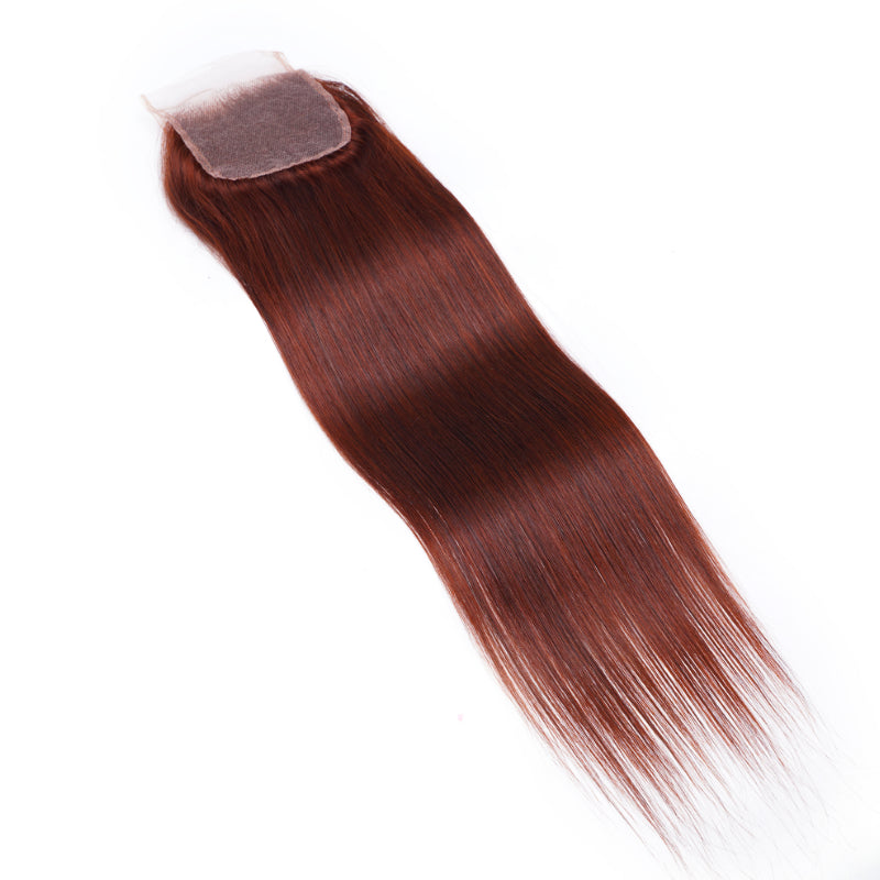 Sunber 1 Pc Reddish Brown Straight Human Hair 4x4 Free Part Lace Closure