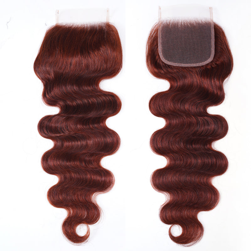 Sunber 1pcs Reddish Brown Body Wave 4x4 Lace Closure