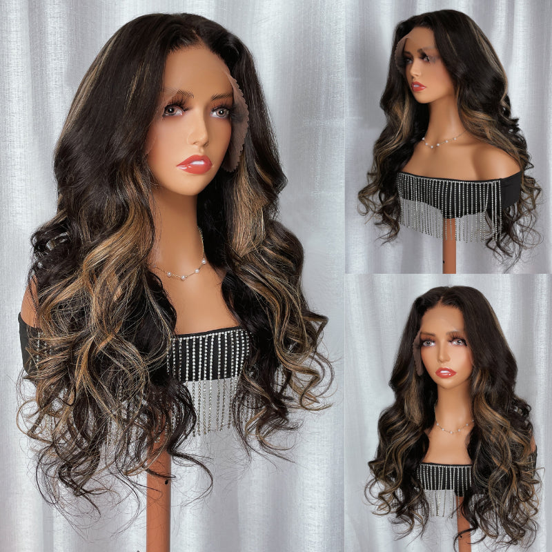 Sunber $100 Off Chocolate Brown With Peek A Boo Blonde Highlights Lace Front Body Wave Wig