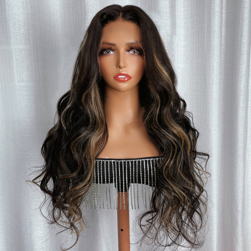 Sunber $100 Off Chocolate Brown With Peek A Boo Blonde Highlights Lace Front Body Wave Wig