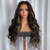 Flash Sale Sunber Chocolate Brown With Peek A Boo Blonde Highlights Lace Front Body Wave Wig