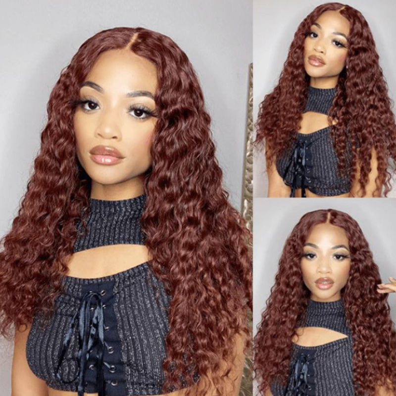 Flash Sale Sunber Reddish Brown Deep Wavy 13x4 Lace Front Wigs Autumn Breeze Human Hair Wigs