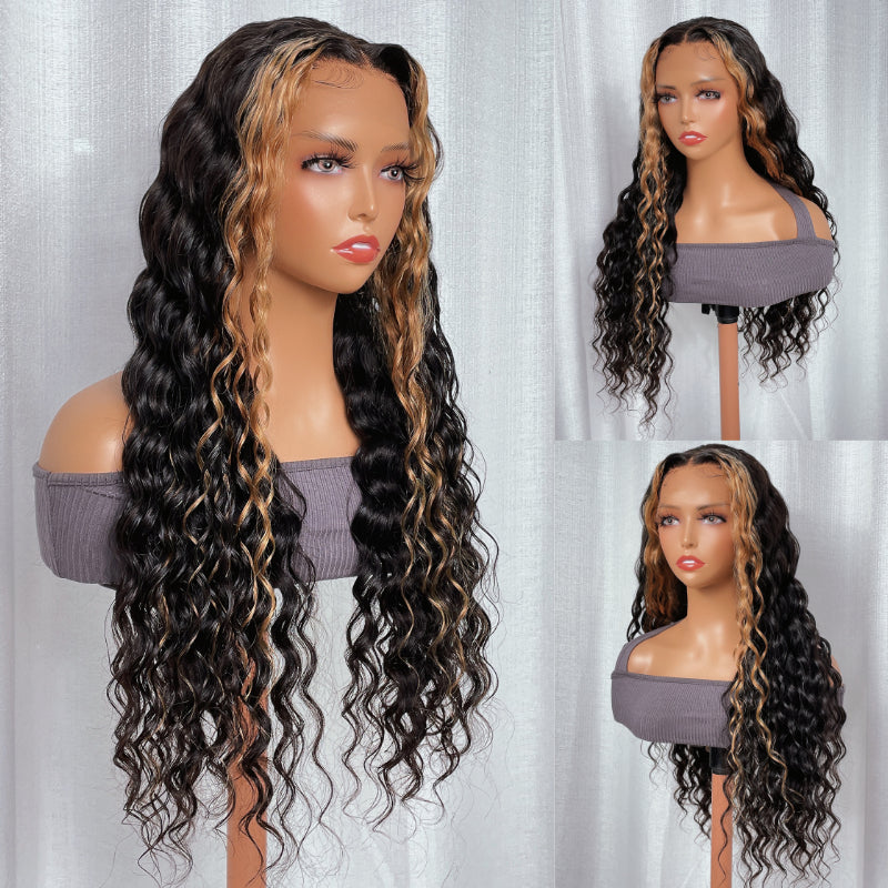 Sunber Blonde Skunk Stripe Deep Wave 13x4 Lace Front Wig With Highlighted Hair Flash Sale