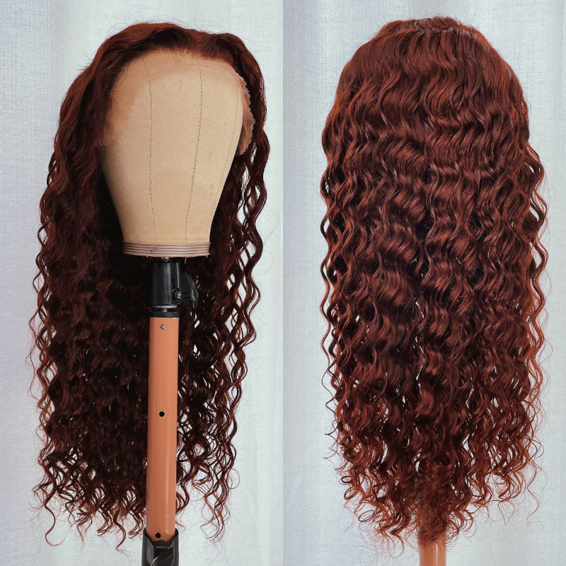 Flash Sale Sunber Reddish Brown Deep Wavy 13x4 Lace Front Wigs Autumn Breeze Human Hair Wigs