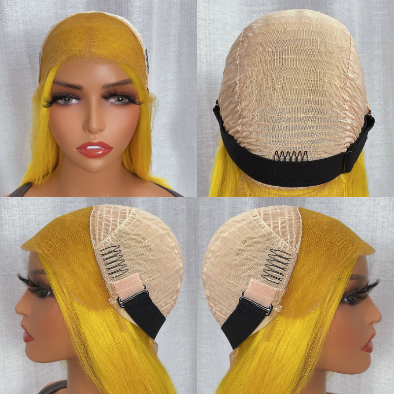 Sunber Lemon Yellow Straight Shoulder Length 13x4 Bob Lace Wig