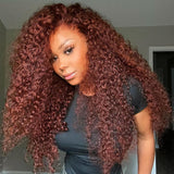 Sunber Reddish Brown Jerry Curly 13x4 Lace Front Wig Real Human Hair Big Sale