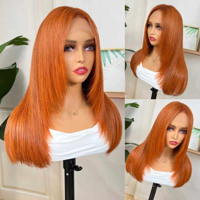 Sunber Burnt Orange Color Straight 13x4 Lace Front Wig With Layered Haircut Human Hair