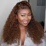 Flash Sale Sunber Piano Brown Highlight Jerry Curly 13X4 Lace Front Wigs