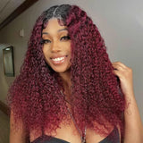 Sunber $100 Off Sunber Ombre 99j Burgundy Colored Jerry Curly V Part Human Hair Wig Luxury Density