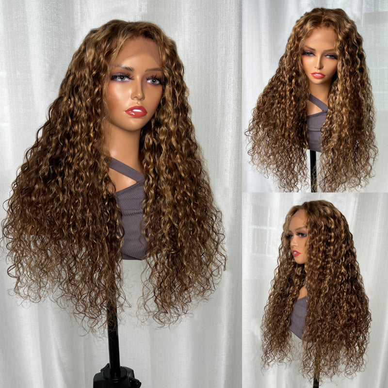 Sunber Water Wave Honey Blonde Highlighted 13x4 Lace Front Wig With Trend Color Wig