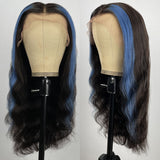 Clearance Sale Sunber Body Wave 13x4 Lace Front Wigs Black With Blue Highlights Skunk Stripe Blue Dream Flash Sale