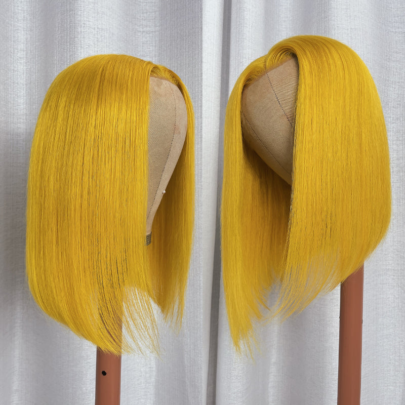 Sunber Lemon Yellow Straight Shoulder Length 13x4 Bob Lace Wig